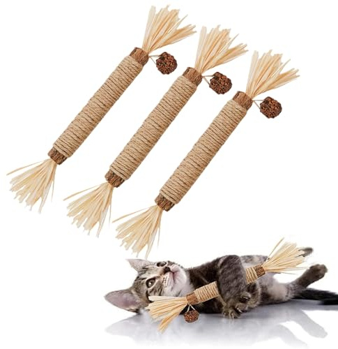 GREMBEB Cat Toys 3Pack Silvervine Chew Stick Kitten Treat Catnip Toy Kitty Natural Stuff Catnip for Cleaning Teeth Indoor Dental Snack Interactive