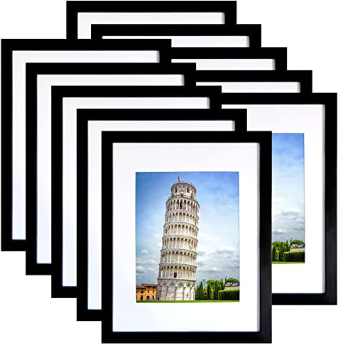 SESEAT 11x14 Picture Frame Set of 10, Display Pictures 8x10 With mat or 11x14 Prints Without Mat, Wall Mounting,Black