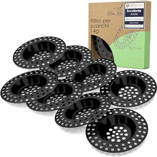 Kitchen Helpis® 8x colador de fregadero negro adecuado para TODOS LOS DRENAJES, extra pesado -0,04 oz-, sin flotación, fabricado en acero inoxidable SS304, drena rápidamente, colador de pelo para el