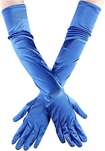 Youning Damen Opera Fest Party Tanz Classic Satin Handschuhe 1920er Stil Elegante Lang Abendhandschuhe Elastisch Samt Ellenbogen für Frauen Mädchen (Blau)