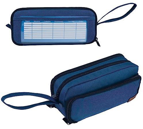 Yommie Federmäppchen Federtasche Groß Federmappe mit Reißverschluss Schlamperetui Leinwand Stiftemäppchen Etui Organizer Make Up Tasche Mäppchen für Teenager Mädchen Jungen Dunkelblau