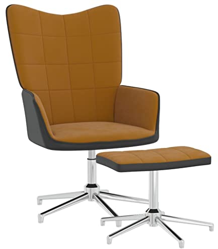 Bussandri Exclusive - Relaxsessel mit Hocker Braun Samt und PVC