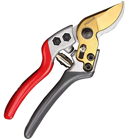 Horsvill Tijeras Podar, Tijeras jardin fabricadas en Japón, Herramientas profesionales de jardinería para podar ramas, flores, plantas en maceta y bambú (Gris-rojizo)