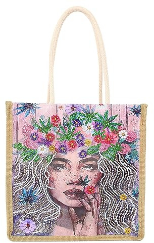 JAWSEU DIY diamantmålning användbar handväska, diamantmålningssats, tote, strass, målning, vikbar, kanvas, trendig handväska för kvinnor, shoppingväska för resor, picknick