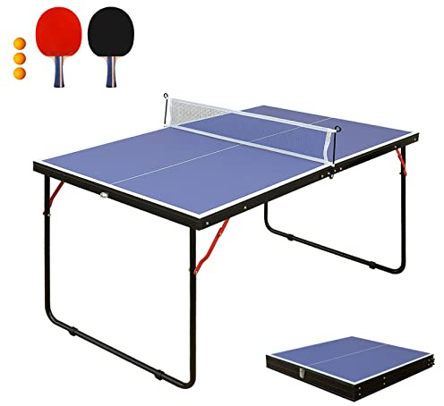 Small Mini Ping Pong Table, Portable Indoor Outdoor Folding Table Tennis Table with 2 Paddles, 3 Balls and Net