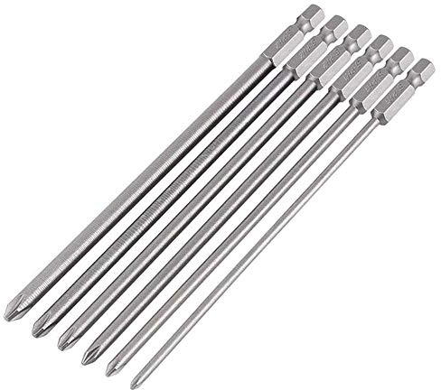 Mesee Set di 6 Punte per Cacciavite Magnetiche a Croce Lungo 150 mm, Set di Cacciaviti Philips con 1/4 Gambo Esagonale PH1 PH2 Punte per Cacciaviti Manuali Elettrici