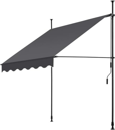 tectake Toldo con abrazadera con manivela, altura e inclinación ajustables, lona impermeable y resistente a los rayos UV, ideal para balcón y terraza, 150 x 180 cm – Negro/Gris