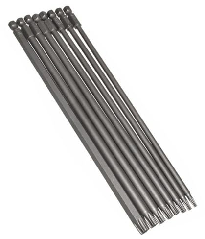 Torx Bit Set 8Pcs 200mm Long Magnetic Screwdriver Bits Set,Long Star Screwdriver Bit Sets 1/4” Hex Shank for Impact,Cross Impact Screwdriver Bits, Hex Screwdriver Bits T8 T10 T15 T20 T25 T27 T30 T40
