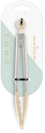 Silk Route Home Stainless Steel & Cream Silicone Food Tongs Kitchen Utensil