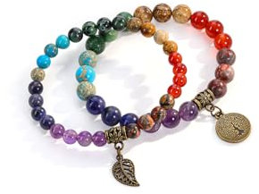 GEHECRST 7 Chakra Armband lebensbaum Edelstein Armbänder Heilsteine Armband Wickelarmband Yoga Armbänder Glücksarmband Healing Reiki Energietherapie Glückbringen Talisman (7 Chakra)