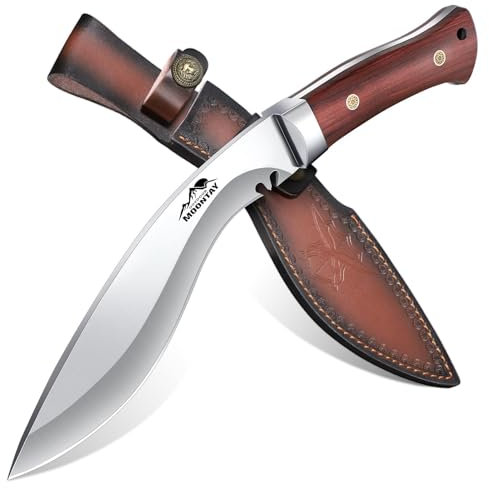 Moontay Outdoor Survival Messer VG10 Stahl, Jagdmesser Feststehende Klinge mit Lederscheide, Großes Full Tang Machete Bushcraft Camping Messer mit Holzgriff, Geschenke für Männer