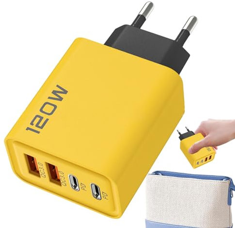Caricabatterie da muro USB da 120 W - Caricabatterie USB multiporta | Adattatore da muro USB tipo C doppio | per smartphone portatili da viaggio | Caricabatterie da muro a ricarica rapida