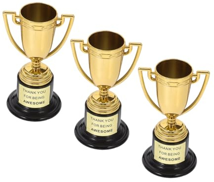 Amosfun Trophées Portables et Polyvalentes Lot de 3 en Plastique Doré Récompenses Sportives pour Garçon et Filles pour Fêtes et Événements Scolaires