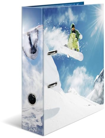 HERMA A4 Lever Arch File Winter Sports, Pack of 5, 70mm Spine, Heavy Duty Folder with Sport Motif, Glossy Finish & Inner Print, Kids Ring Binder, Archiving Folder & Storage File Organizer