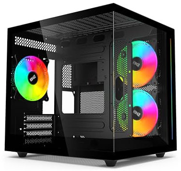 IONZ M-ATX - Case da gioco per PC, in vetro temperato, Dual Dynamic Mini Lite, include 3 ventole ARGB da 120 mm, colore: Nero