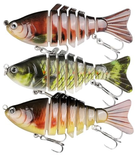 3 Pcs 3D Artificial Fishing Lures Pike and Perch, Lifelike Segmented Slow Sinking Bass Fishing Lure, Multi Jointed Pike Fishing Lures with Hooks, Fishing Gifts, Family Fishing Gear