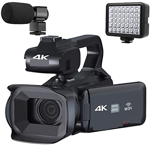 Cámara de vídeo Vlogging Cámara Grabadora Cámara de video digital de 64MP for fotografía Full 4K 60FPS Vlog Videocámara Live Stream Webcam Auto Focus Video Recorder(256G SD Card,With Light MIC)