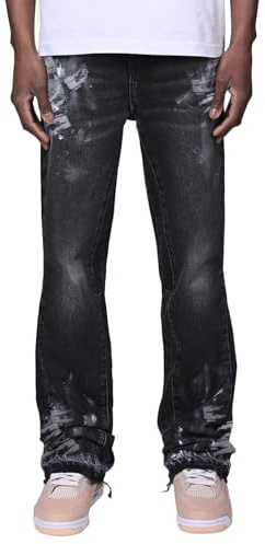 Vivoofchic Pantalones vaqueros acampanados para hombre, Y2K Streetwear holgados con diseño de salpicaduras de tinta y bolsillos, corte bootcut vaquero, estilo hip hop, vaquero, Negro , XXL