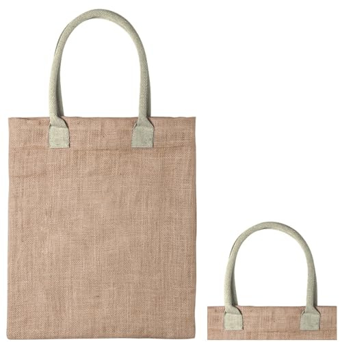 noTrash2003 2 bolsas de yute de 38 cm x 42 cm con asas de longitud media, bolsa de la compra, bolsa de playa, bolsa de tela, 9 kg, capacidad de carga en 6 colores, naturaleza