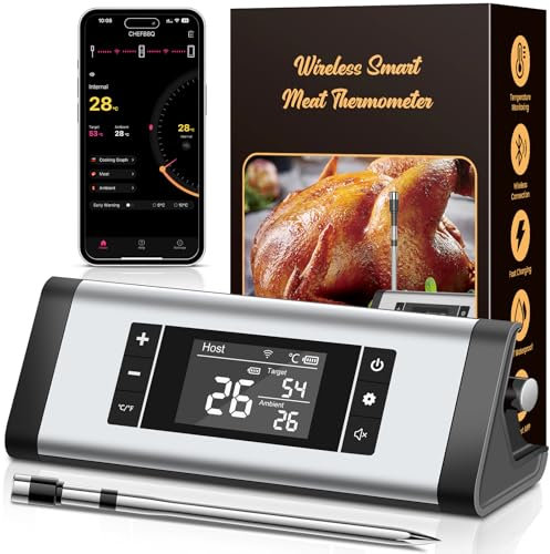 Termometro Cucina Professionale, Termometro Carne Bluetooth Senza Fili, 240 Metri Controllo via App con Timer e Allarme, IP67 Impermeabile e Olio, 120 ore Batteria Ricaricabile Termometro Alimentare