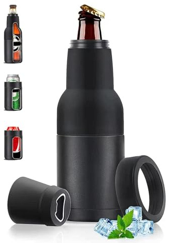 Freve di raffreddamento della birra per bottiglie - 3 in bottiglia da 1 in 1 e può essere più fresco con apri di birra, 12 once. Porta isolante per bottiglie di birra Slim Can, acciaio inossidabile a