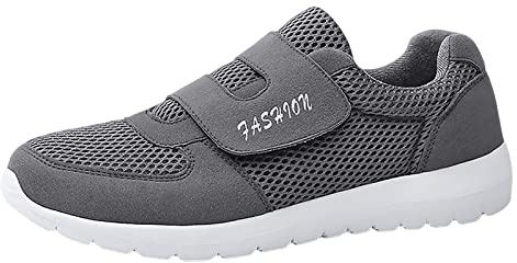 Zapatos ortopédicos casuales para caminar para mujer 2023 con velcro, color sólido, malla tejida y transpirable, zapatos para correr, gris, 38 EU