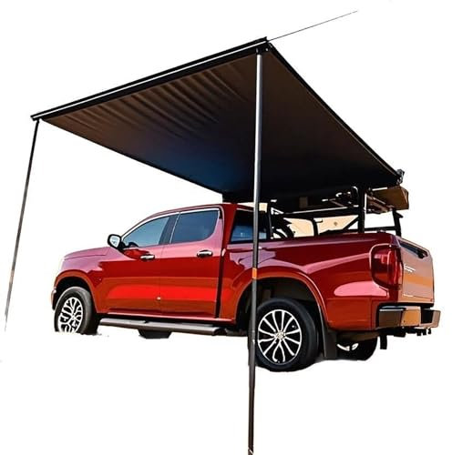 Vehicle Awning Camping, PU5000mm Retractable Car Side Awning, Rooftop Pull-Out Tent Sun-Shelter with Waterproof Storage Bag, UPF50+, Height Adjustable, Black(160x250cm/5.2x8.2ft)