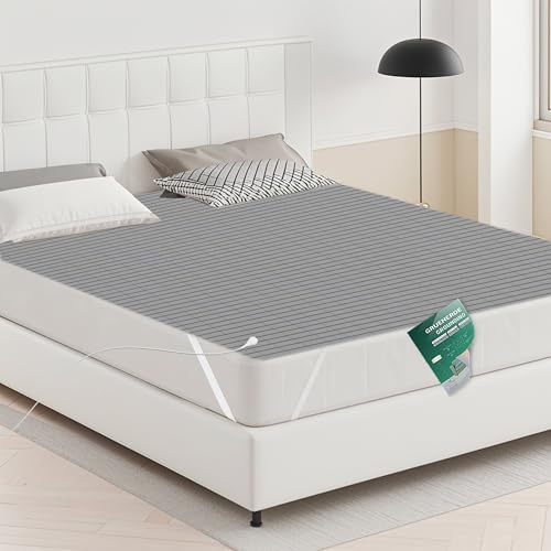 GRUENERDE Grounding Bed Sheet, Grounding Mat Earthing UK with 10% Silver Fiber & 90% Organic Cotton, Natural Wellness and Healthy Earth Energy Mat (190x200cm Gray)