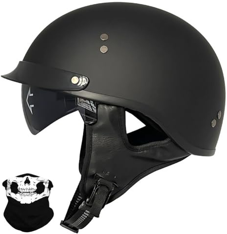 Uueybsg Retro Motorrad Halbhelme Jethelm Motorradhelm mit Visier Vintage Halbschalenhelm mit ECE Braincap Rollerhelm Bike Cruiser Chopper Moped Scooter Helm für Erwachsene Damen und Herren