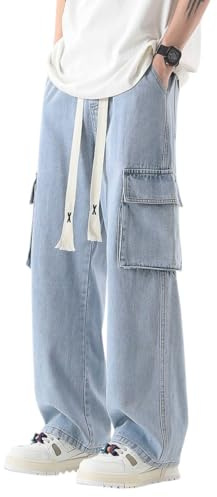 Instinct I Jeans Baggy Uomo Cargo in Denim Blu Loose Fit Ampio e Comodo – Pantaloni Larghi Streetwear Oversize con Tasche Laterali Tasconato in Cotone Resistente 52, Blu 801 (Baggy)