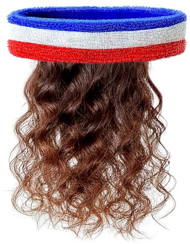 W WIDMANN MILANO Party Fashion - Perruque avec cheveux bouclés et bandeau, années 80, joueur de tennis, perruque à cheveux longs