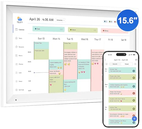 YUZINO Digital kalender, 15,6 tums pekskärm elektronisk familjeplanerare med 1 920 × 1 080 FHD & 64 GB minne, intelligent väggkalender skrivbordskalender för kontor skola familj