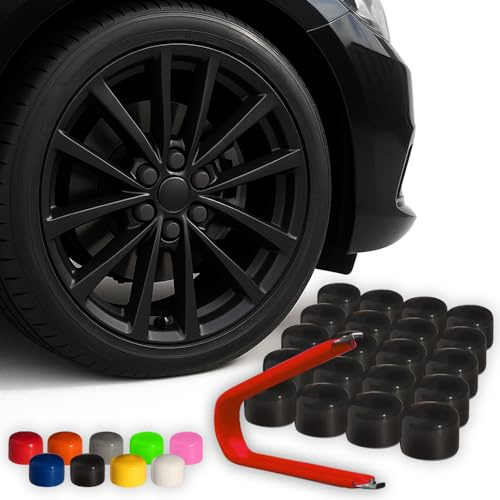 Automotivated Aftermarket ColorLugs Vinyl BoltCap Cover | Black | Flexible Fit Bolt Lug Nut Cap | Fits 19 mm | Pack of 25 | Includes Deluxe Extractor | Made in The USA