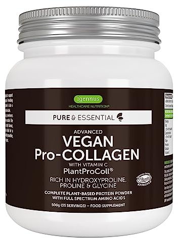 Kollagen Pulver vegan mit Vitamin C, pflanzliches Peptid Collagen mit 21 Aminosäuren und 80% Eiweiß Protein, ohne Zusätze, 500g, von Igennus
