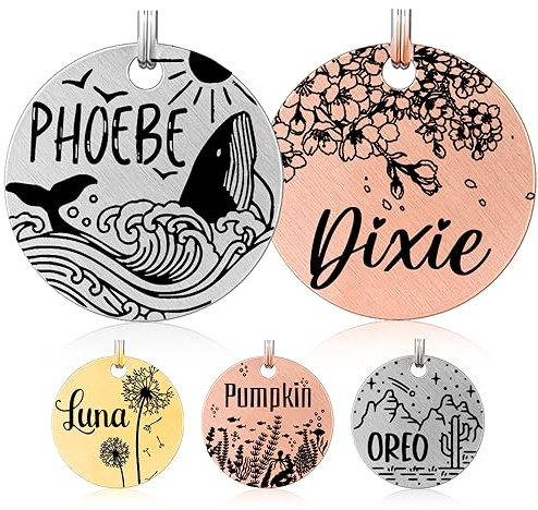MYXGY Stainless Steel Pet ID Tag, Personalized Dog Name Tags, Customized Cat Tags, Deep Laser Engraving, Optional Engraved on Both Sides, Various Design Options