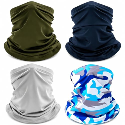 Multifunctional Headwear 4 Pcs Snoods for Men Face Covering Headband Scarf Neck Gaiter Bandana Face Mask for Men &Women Windproof Sports Outdoor Scarf for Fishing Cycling