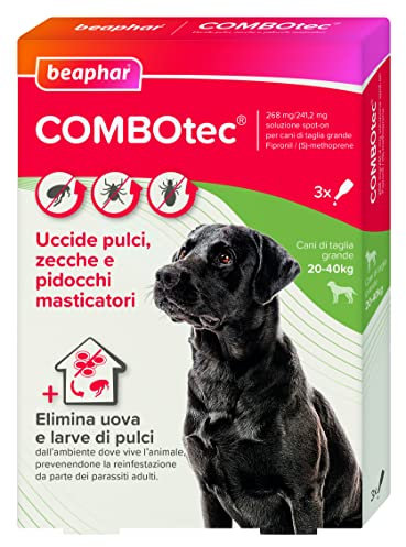 Beaphar COMBOTEC Antiparassitario per Cane Taglia Grande (20-40 Kg), Protegge da Pulci, Zecche, Uova, Larve e anche la Casa - In Confeziona da 3 Pipette