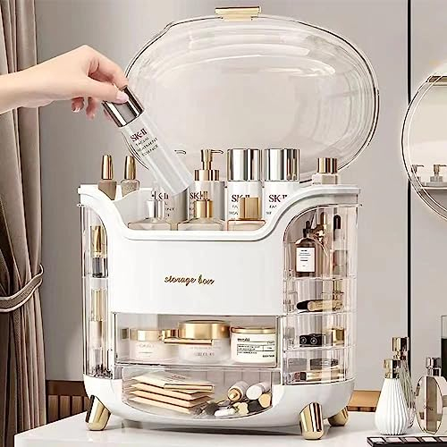 LZDMY Makeup Storage Organiser with Clear Lid, Skincare Organiser Drawers Beauty Holder Cosmetic Organisers for Bathroom, DressingTable Organisers Dustproof Waterproof