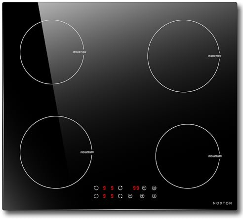 NOXTON Plaque Induction 4 Feux Encastrable, Plaque Electrique 4 Foyers, Table de Cuisson Induction avec Commande Tactile, Sécurité Enfant, Minuterie, 220-240V 6400W, sans Prise
