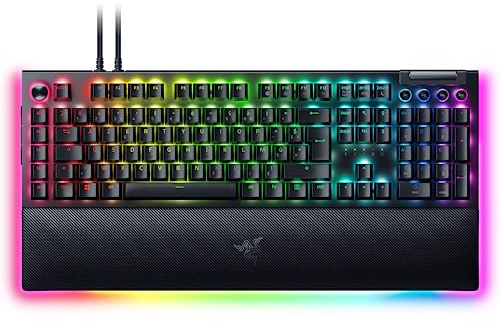 Razer BlackWidow V4 Pro (Switches Jaune) - Clavier Gamer Mécanique - Razer Snap Tap (Switches Mécaniques Silencieux, 8 Touches Macro Dédiées, Repose-Poignet en Similicuir) Clavier FR | Noir