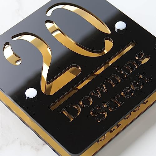 Limited Edition - Large Laser Cut House Signs 3D/4D Effect Door Number Address Plaques Numbers 180mm x 180mm - Mirror Gold Shiny Black