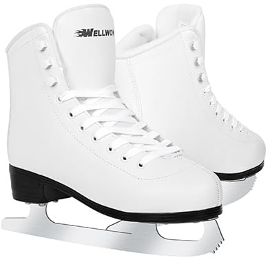 WELLWON Figure Ice Skates for Women Girls Lace-Up Adult Figure Skate Ice Hockey Skates for Outdoor and Skating Rink, White