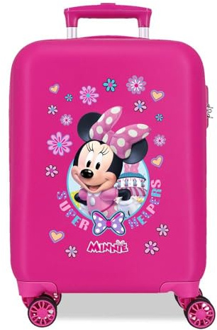 Joumma Disney Minnie Helpers Valigia Cabina, Valigia per bambini, realizzata in ABS, materiale resistente, quattro ruote doppie a rotazione multidirezionale, chiusura a combinazione laterale, Rosa