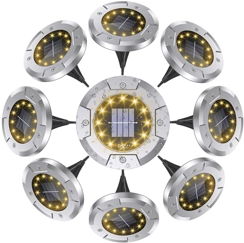 MUSUNIA Solar Bodenleuchten Aussen - 8 Stück Solarleuchten für Garten Außen mit 12 LEDs, 3000K Warmweiß Wasserdicht Led Solar Gartenleuchten, Solarlampen für Außen Rasen Auffahrt Gehweg Patio