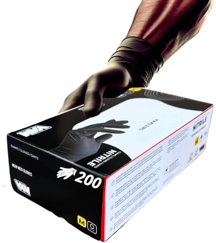 RFD Guanti in Nitrile Neri - 100 Pezzi - taglia M - Monouso Senza Talco per Cucina, Laboratorio, Tattoo, Alimentari, Meccanica - Resistenti, Usa e Getta