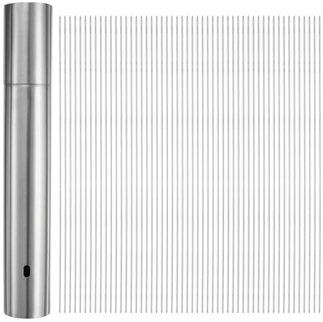 QUARKZMAN 100 unidades de Brochetas de Metal de 30 cm x 5 mm de Acero Inoxidable Palitos Redondos Reutilizables para Barbacoa al Aire Libre con Tubo de Almacenamiento para Carne, Camarones