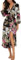 PrinStory Bademäntel Damen Leichter Kimono Roben 3/4 Ärmeln Damen Morgenmäntel Lange Nachtwäsche Lässig Loungewear Saunamantel (Großes Blatt Rosa, L)