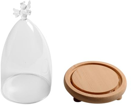 Cupola Di Trasparente Con Base in Legno Design Angelo Per Decorazioni, Centrotavola E Oggetti D'Arte, 21.5 X 13 Cm