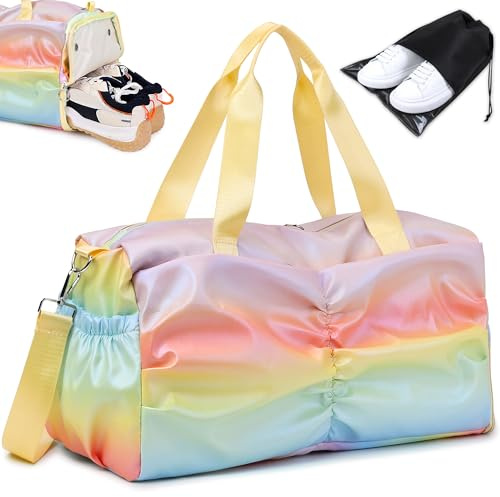 Keyck Borsone Palestra Donna Bambina Impermeabile Borsa da Viaggio con Porta Scarpe e Scomparto Umido, Grande Leggera Borse da Sportiva Weekend Duffel Bag per Sport Fitness Nuoto Viaggi, Giallo