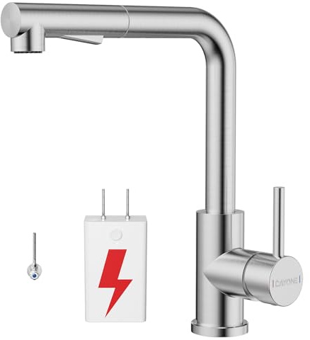 DAYONE Rubinetto da cucina a bassa pressione con doccetta estraibile, in acciaio inox SUS304, rubinetto da cucina con 2 tipi di getto, girevole a 360°, rubinetto da cucina ad alta pressione, rubinetti